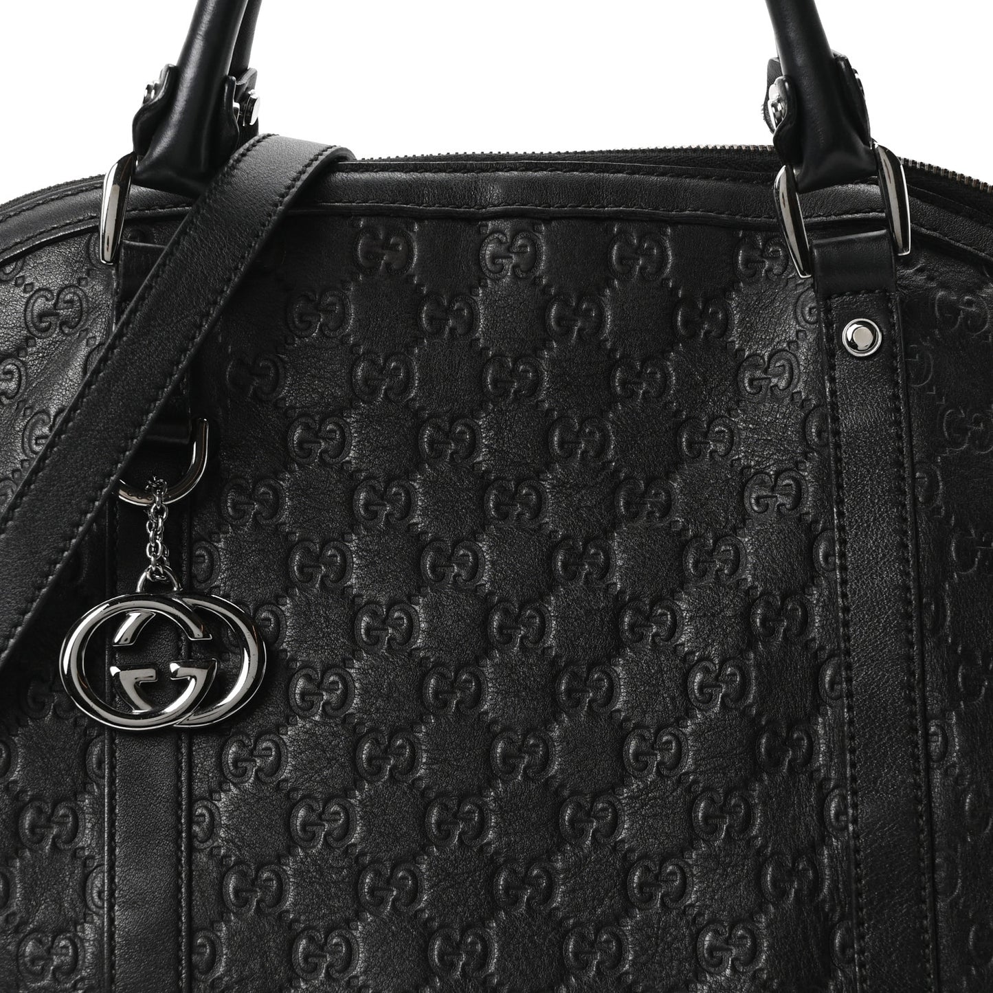 Guccissima Large GG Charm Convertible Dome Satchel Black