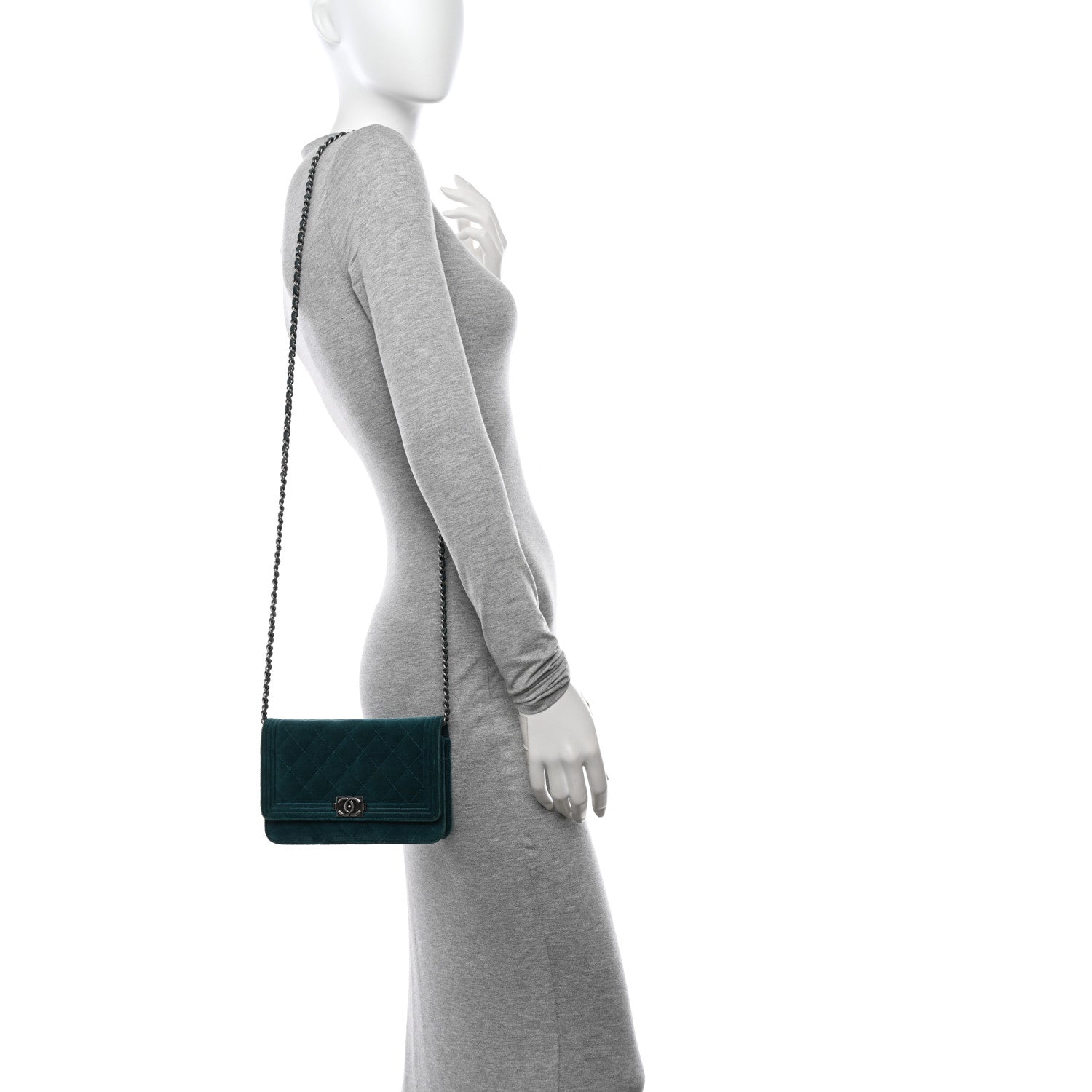 Chanel Velvet Quilted Boy Wallet On Chain WOC Teal 2 of 14