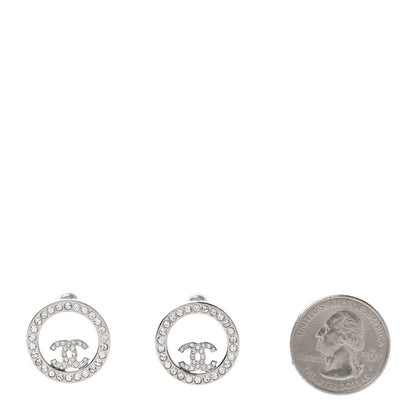 Chanel Crystal CC Round Earrings Silver 2 of 4
