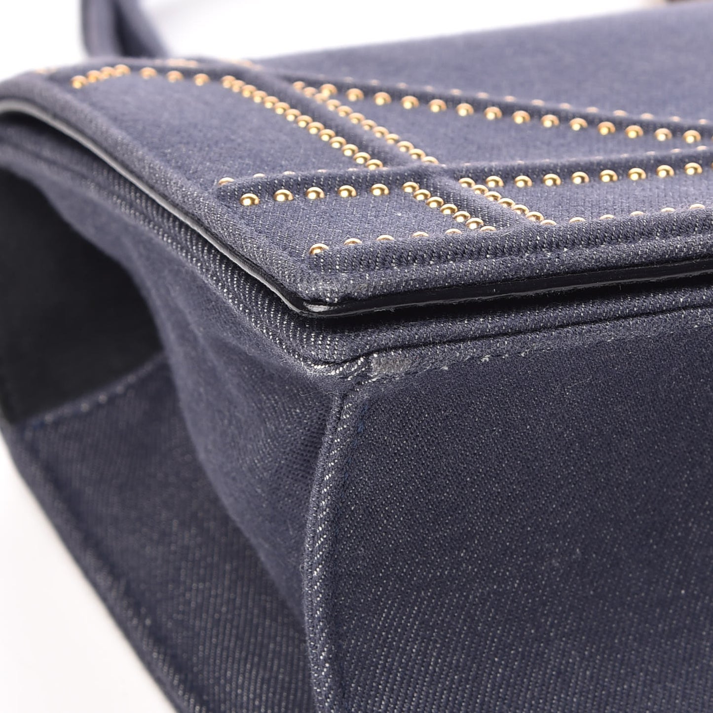 Denim Studded Medium Diorama Flap Bag Blue