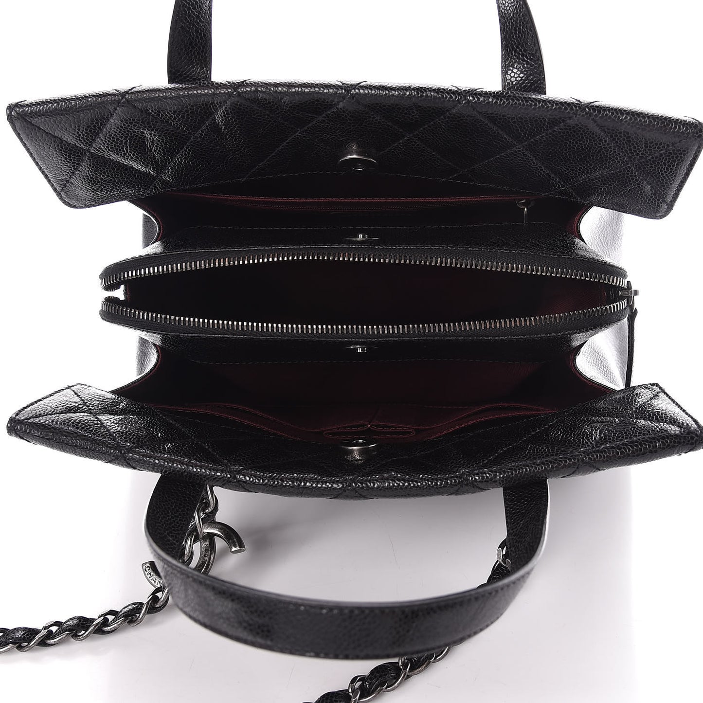 Crumpled Grained Calfskin Quilted CC Crave Tote Black