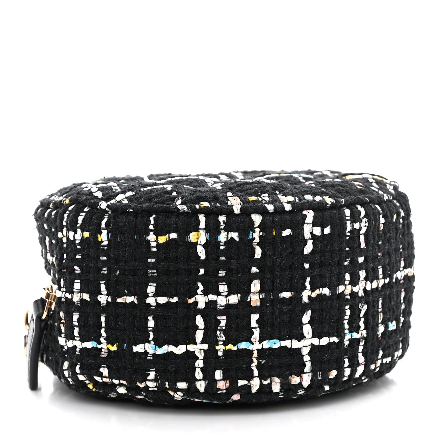 Tweed Round Clutch With Chain Black White Multicolor