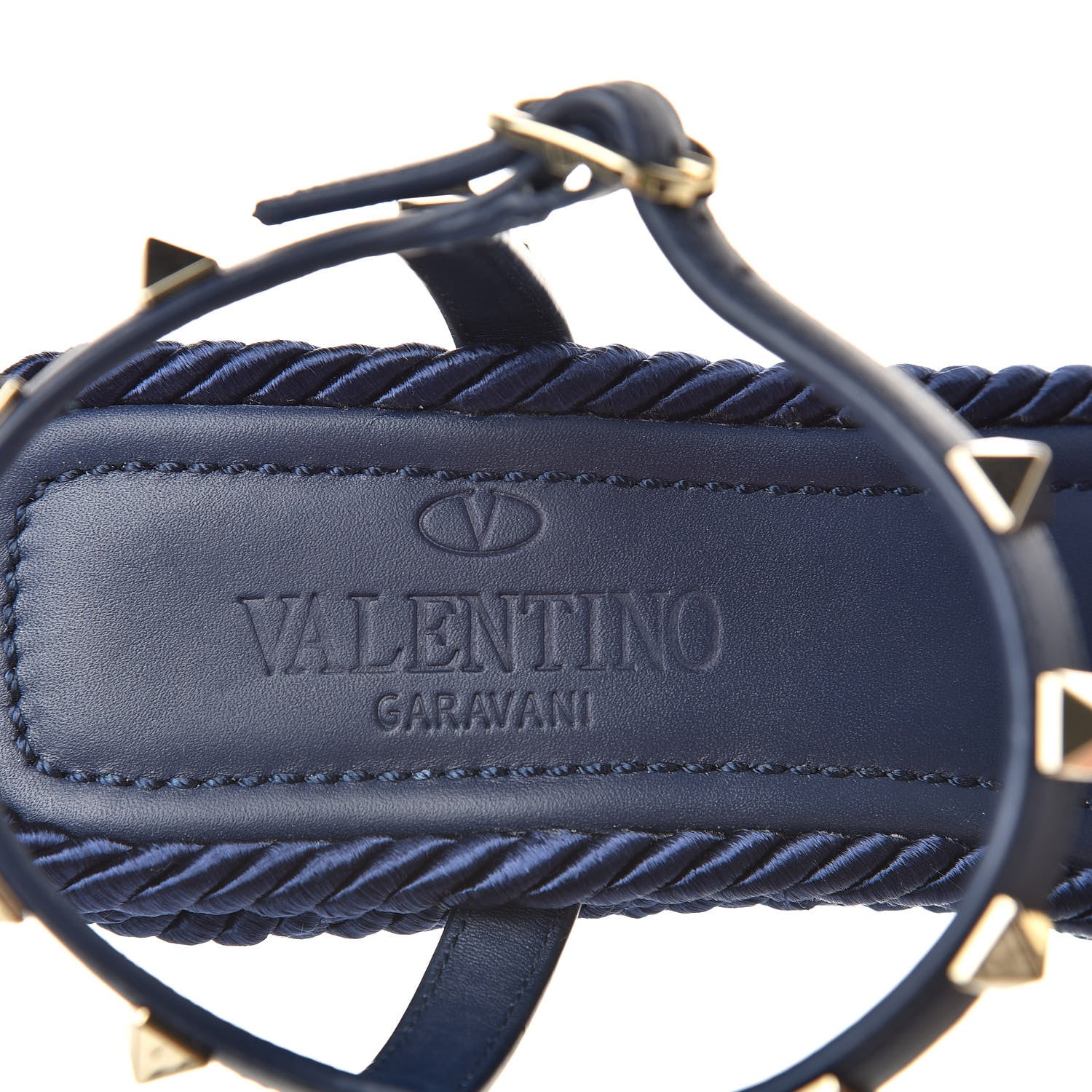 Valentino Garavani Calfskin Rockstud Torchon Espadrille 25/115mm Wedge Sandals 36 Pure Blue 7 of 8