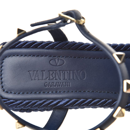 Valentino Garavani Calfskin Rockstud Torchon Espadrille 25/115mm Wedge Sandals 36 Pure Blue 7 of 8
