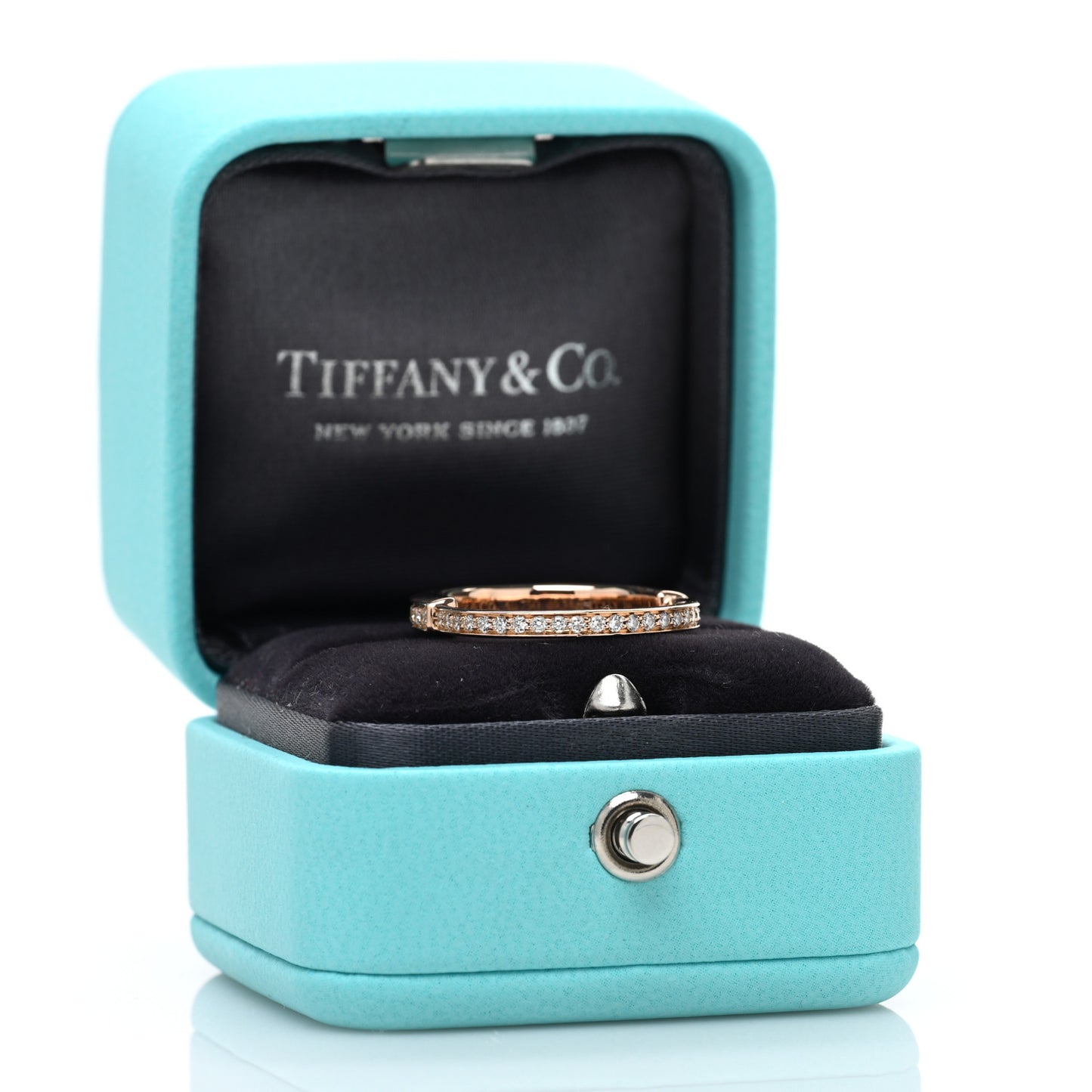 18K Rose Gold Diamond Lock Pave Ring 54 7