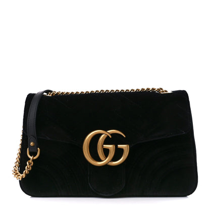 Gucci Velvet Matelasse Medium GG Marmont Shoulder Bag Black 1 of 11
