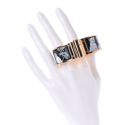 Hermes Enamel Printed Wide Charniere Tendresse Feline Tattoo Hinged Bracelet S Positif Negatif 2 of 6