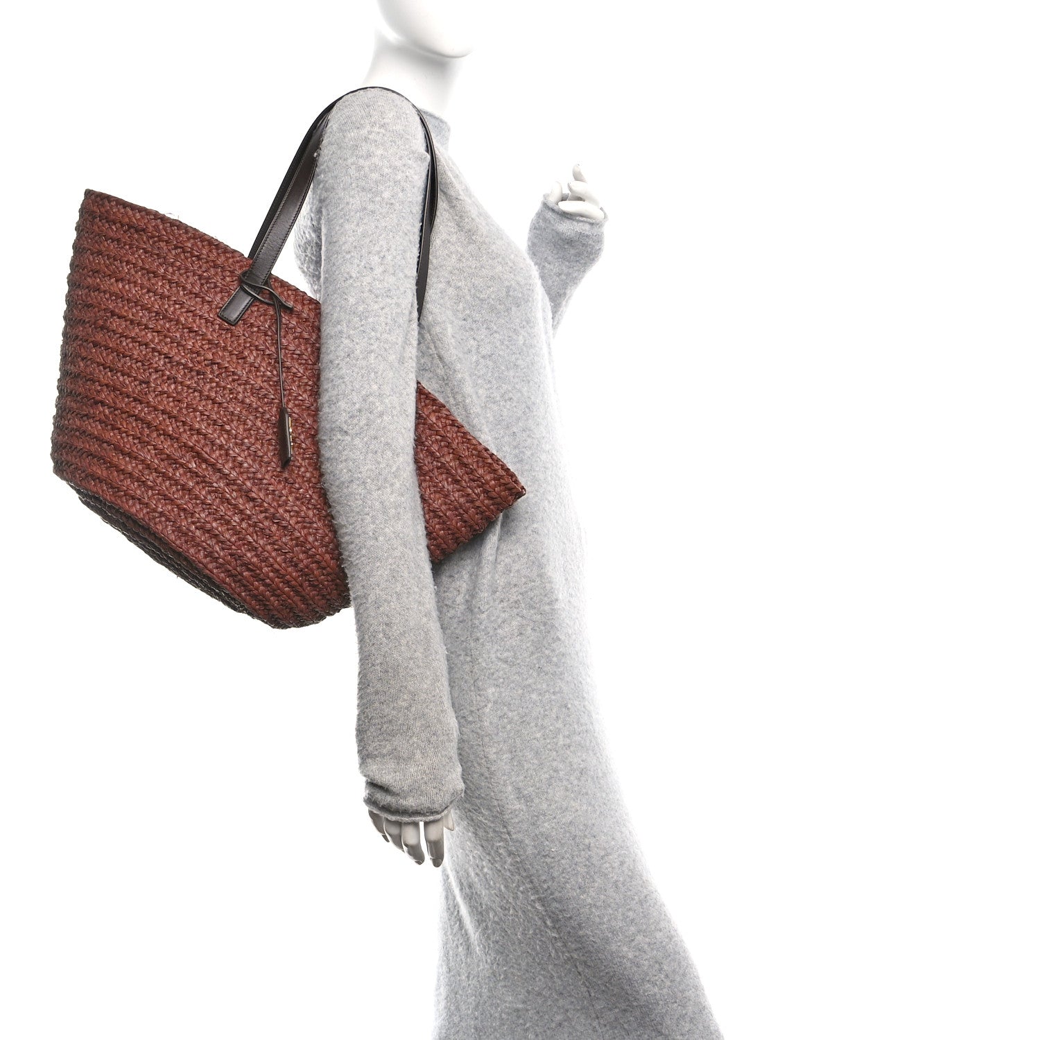 Saint Laurent Raffia Calfskin Medium Panier Tote Dark Chocolate 2 of 11