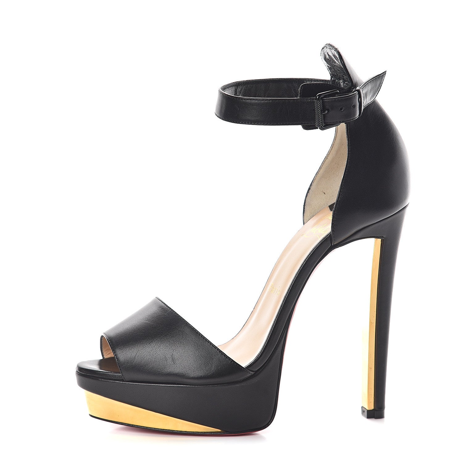 Christian Louboutin Shiny Nappa Tuctopen d'Orsay 140 Sandals 39 Black Gold 1 of 7