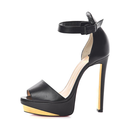 Christian Louboutin Shiny Nappa Tuctopen d'Orsay 140 Sandals 39 Black Gold 1 of 7