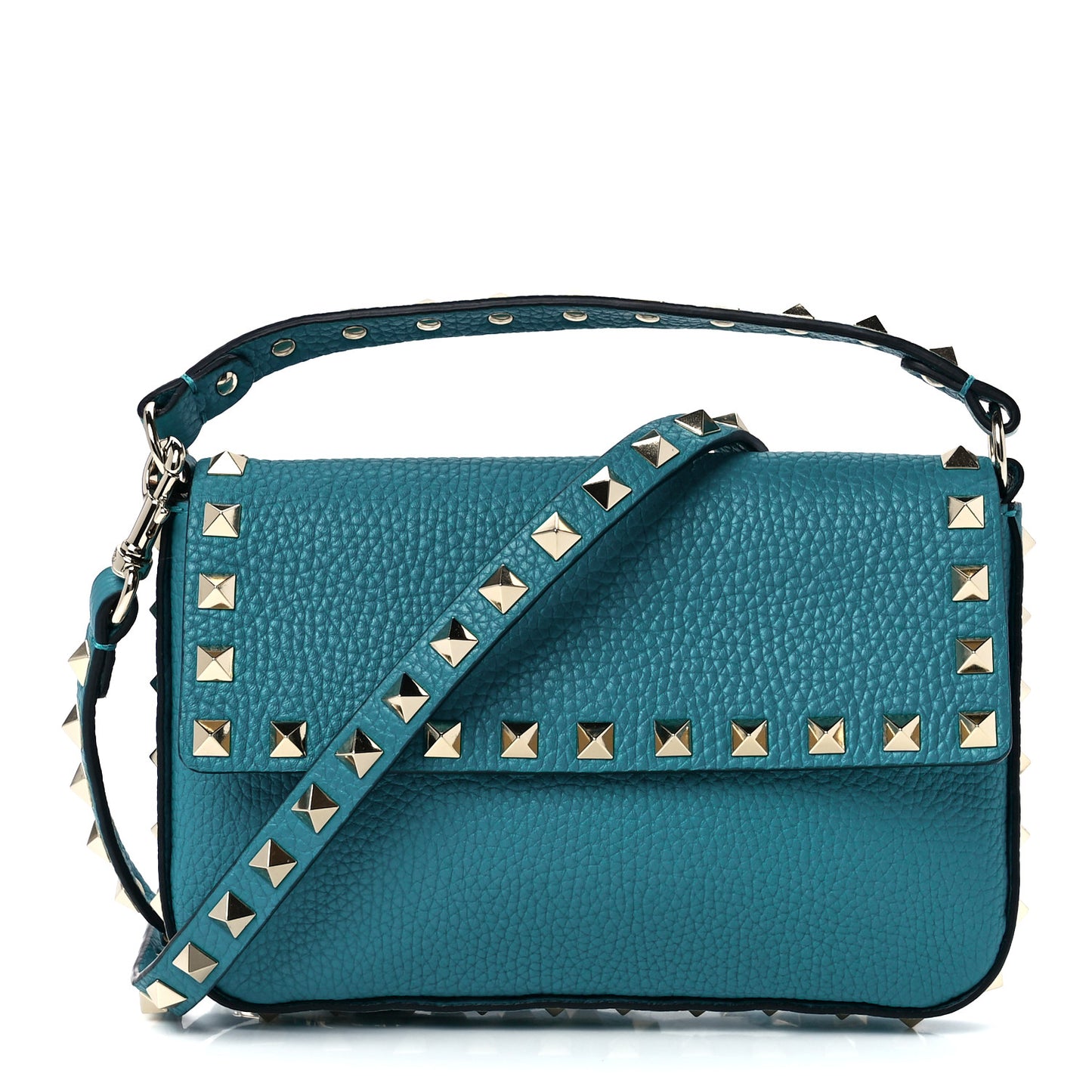 Grainy Calfskin Rockstud Crossbody Pouch Ultra Marine Green