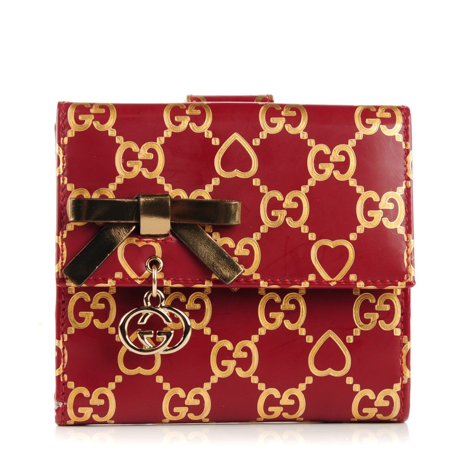 Gucci Patent GG Valentine GG Pierce French Flap Wallet Red Gold 1 of 7