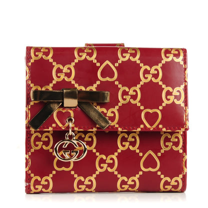 Gucci Patent GG Valentine GG Pierce French Flap Wallet Red Gold 1 of 7