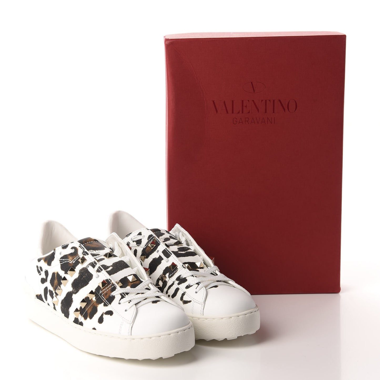 Calfskin Leopard Print Rockstud Untitled Open Sneakers 37.5 White