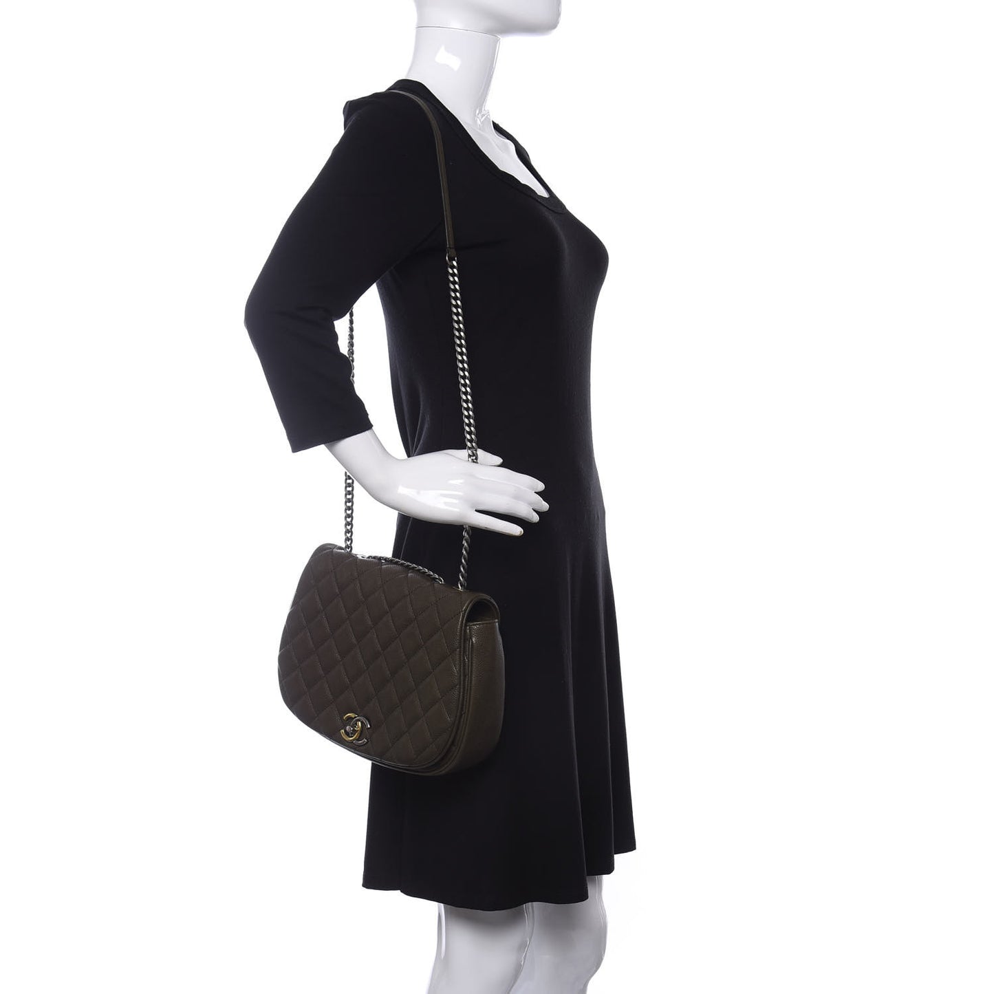 Caviar Quilted Casual Pocket Messenger Flap Khaki