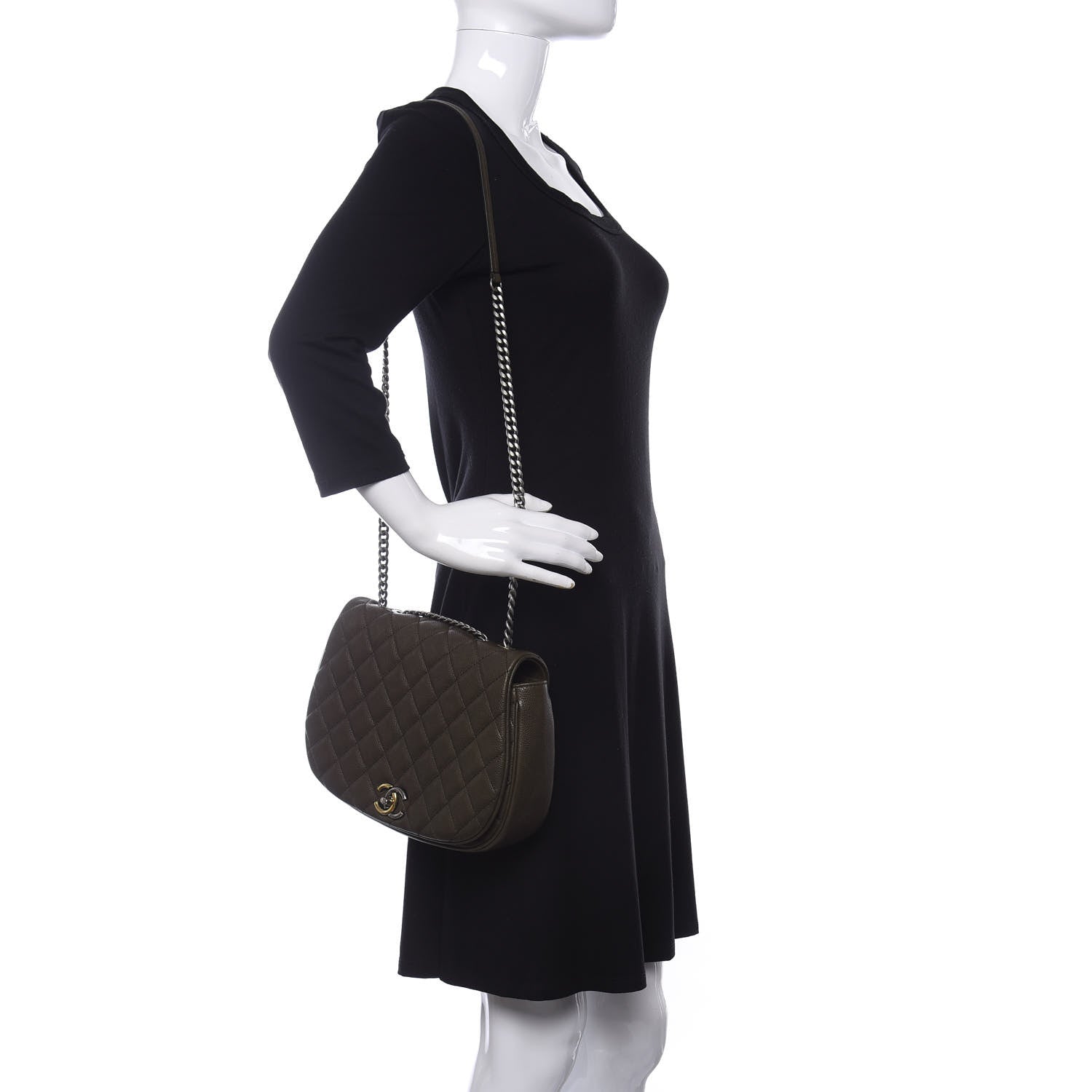 Chanel Caviar Quilted Casual Pocket Messenger Flap Khaki 2 of 13