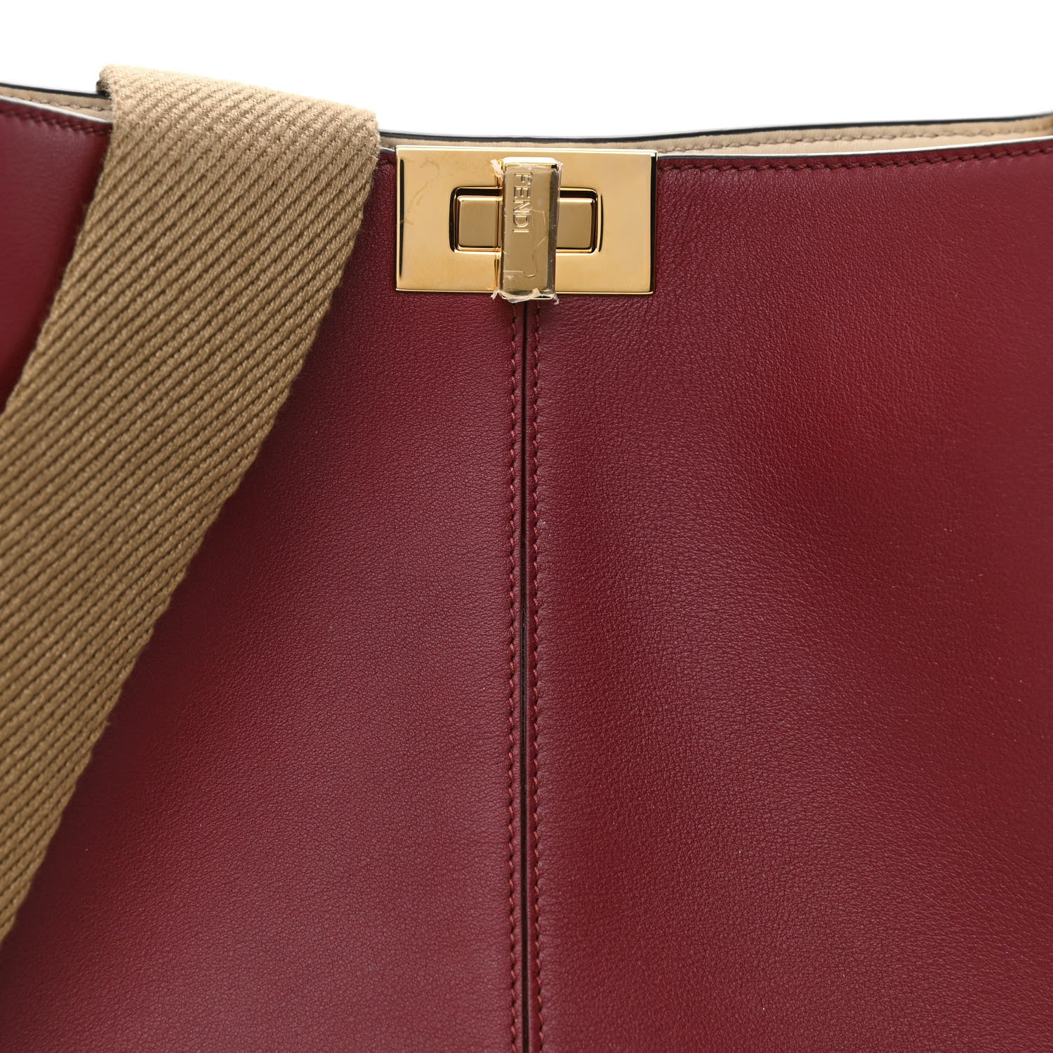 Fendi Vitello Seta Glazed Fabric FF 1974 Medium Peekaboo X-Lite Barolo Mogano Panna 8 of 10