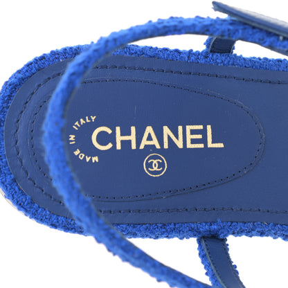 Chanel Cotton Tweed CC Logo Thong Sandals 37 Navy Blue 11 of 13