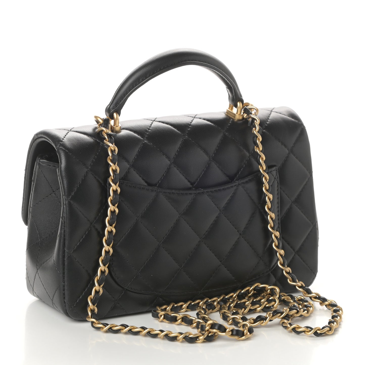 Lambskin Quilted Mini Top Handle Rectangular Flap Black