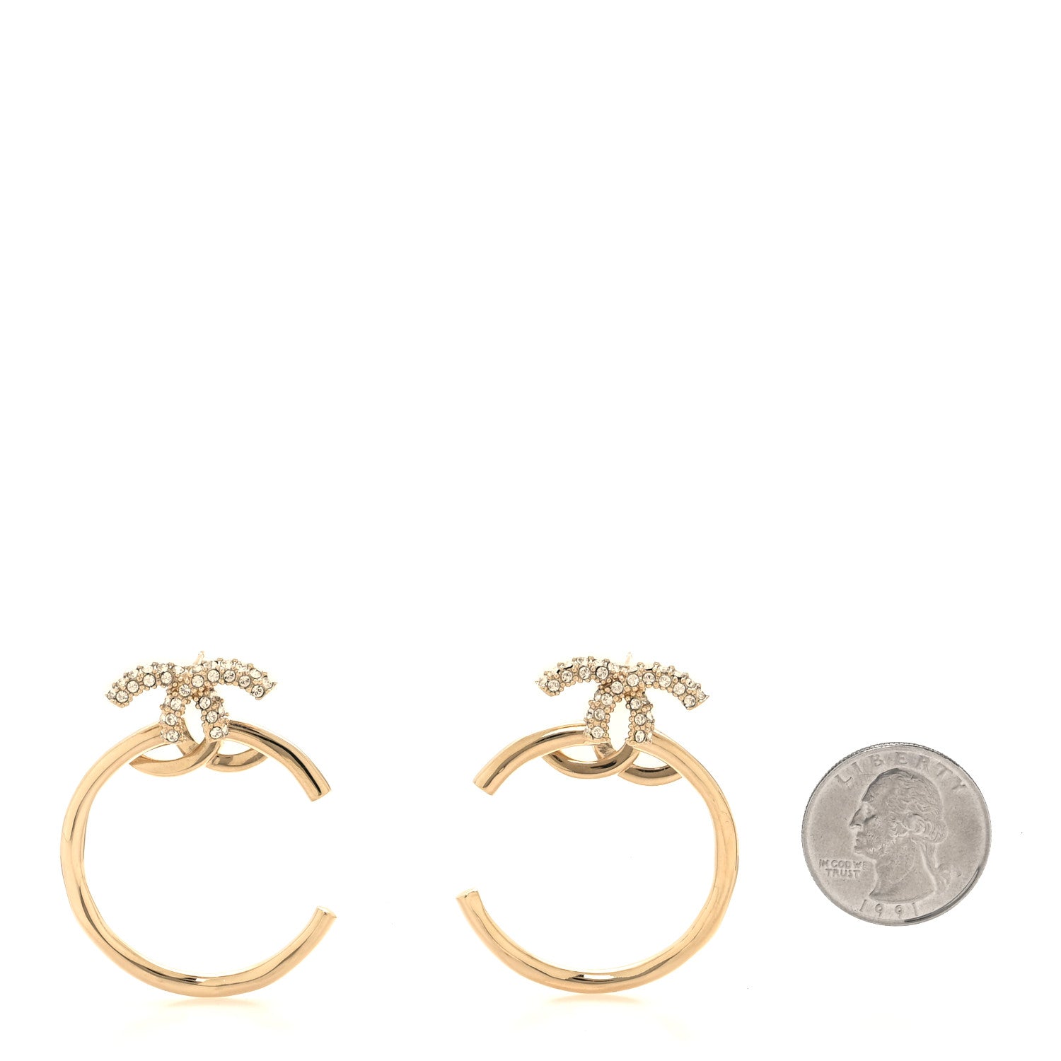 Chanel Crystal CC Hoop Drop Earrings Light Gold 2 of 5