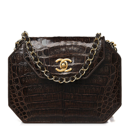 Chanel Shiny Crocodile Flap Dark Brown 1 of 12