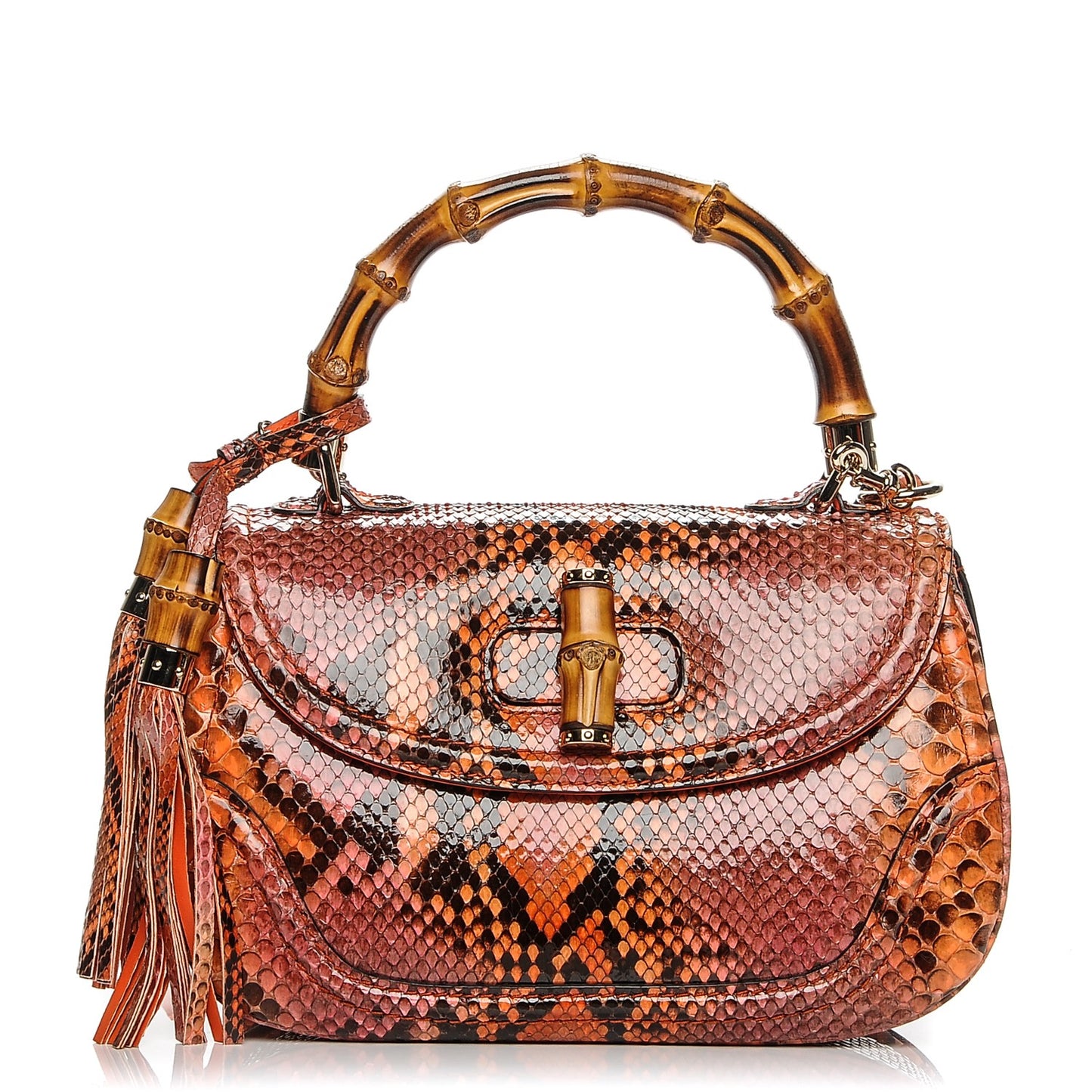 Python Medium New Bamboo Top Handle Bag Neon Orange Raspberry Pink