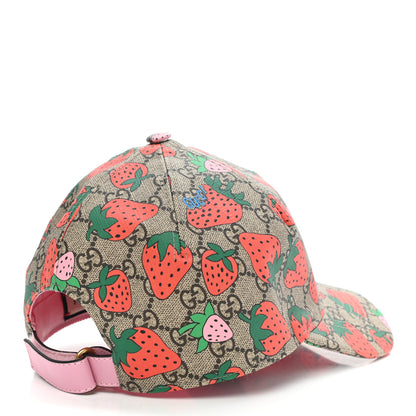 Gucci GG Supreme Monogram Strawberry Baseball Hat 57 Beige 6 of 10