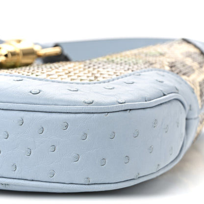 Gucci Snakeskin Ostrich Calfskin Small Jackie 1961 Hobo Blue Multicolor 10 of 10