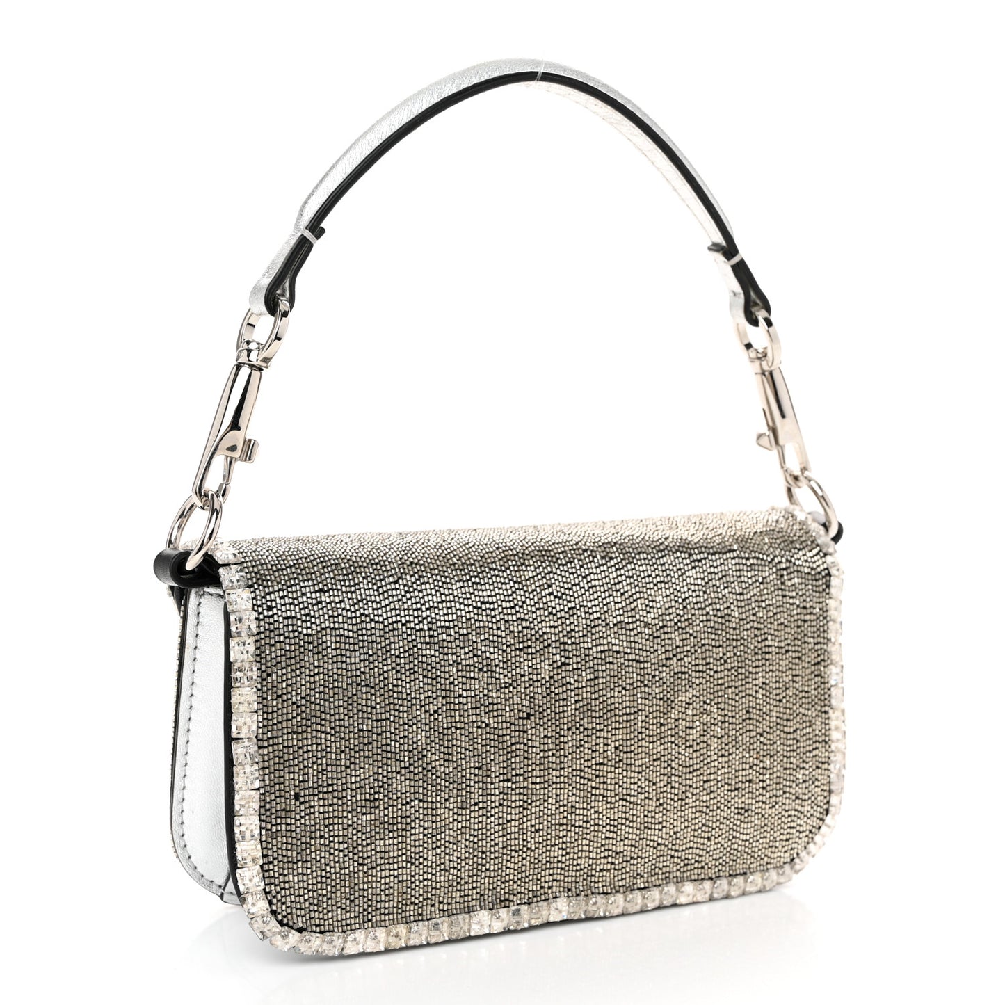 Swarovski Crystal Embroidered Vlogo Small Loco Shoulder Bag Crystal Silver