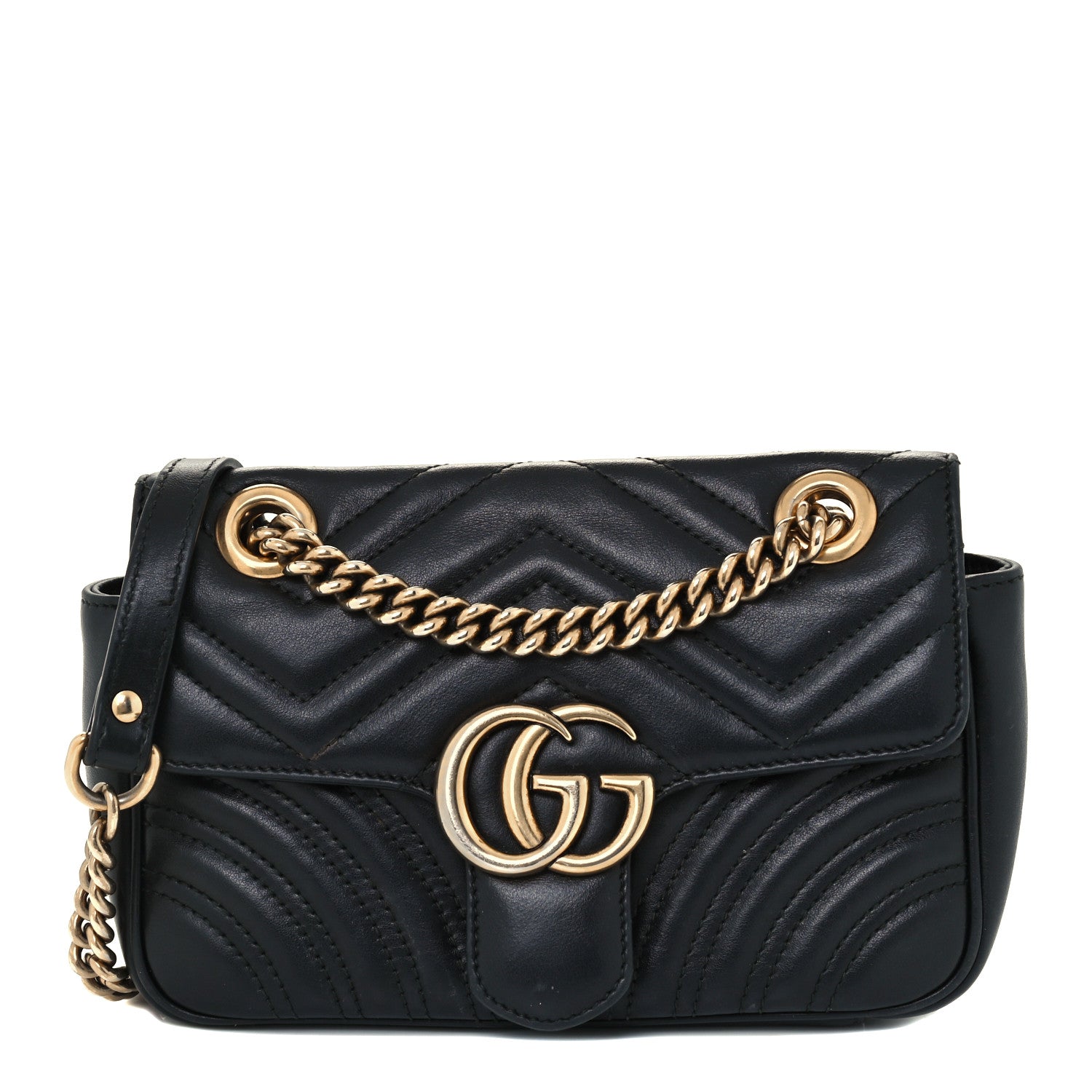 Gucci Calfskin Matelasse Mini GG Marmont Shoulder Bag Black 1 of 20