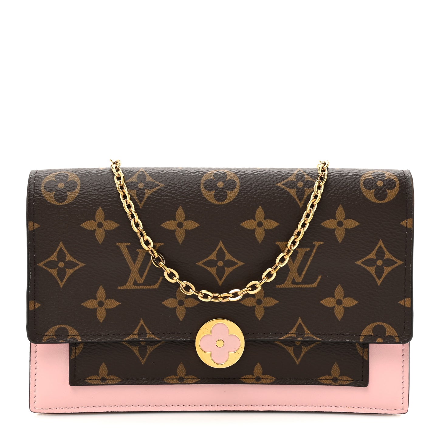 Monogram Flore Chain Wallet Rose Ballerine