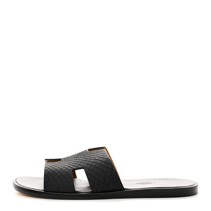 Hermes Snakeskin Mens Izmir Sandals 42.5 Black 1 of 9
