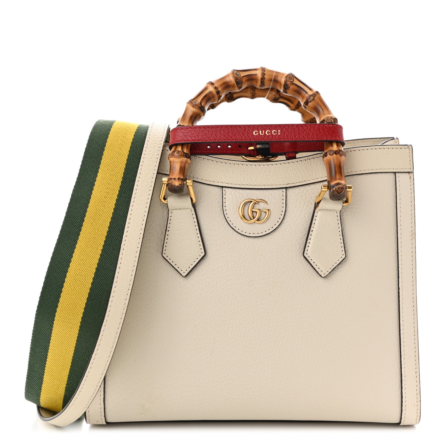 Gucci Textured Dollar Calfskin Web Small Diana Tote Bag Mystic White 1 of 11