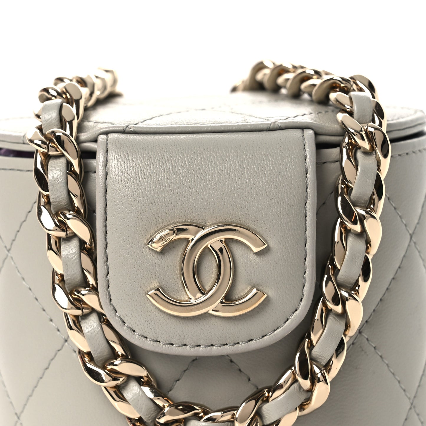 Lambskin Quilted Mini Vanity Case With Chain Grey