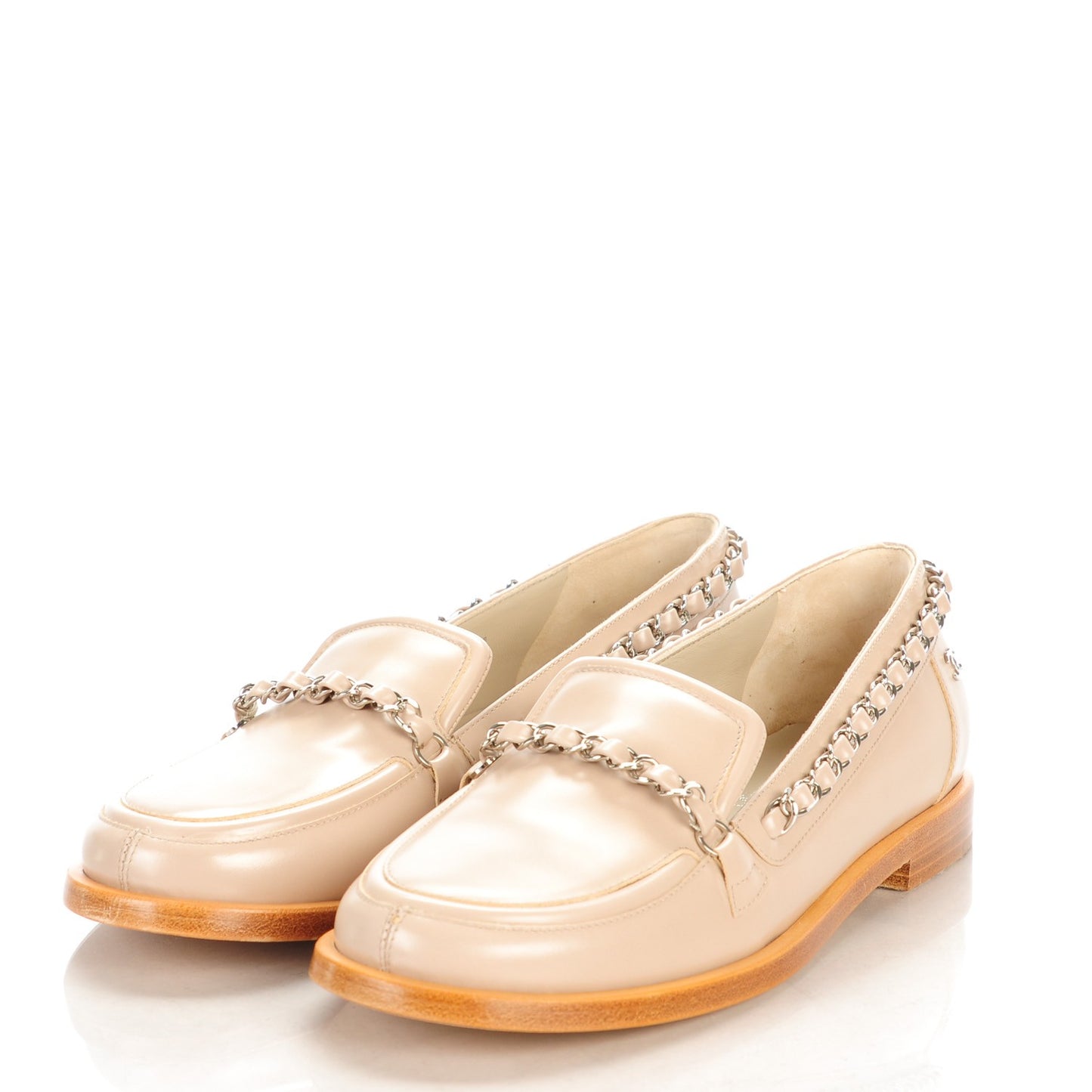 Calfskin Chain Loafers 35 Beige