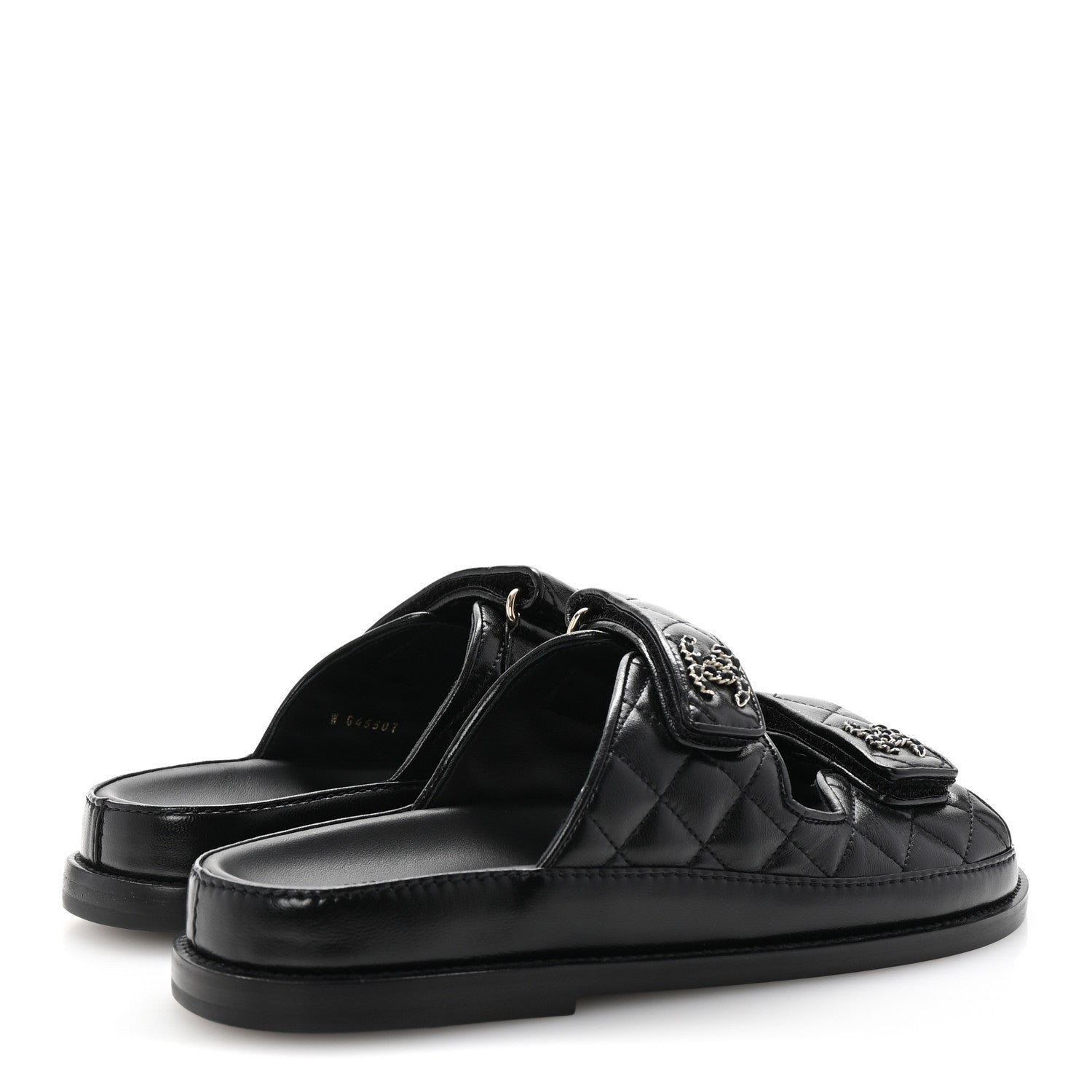 Chanel Lambskin Quilted Velcro Dad Chain CC Slide Sandals 37.5 Black 5 of 10