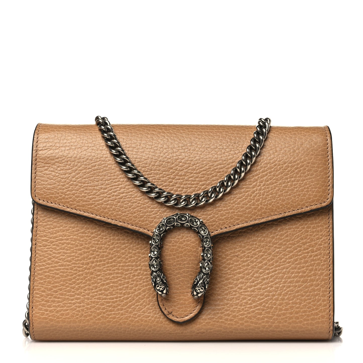 Dollar Calfskin Crystal Mini Dionysus Chain Wallet Natural Tan Black Diamond