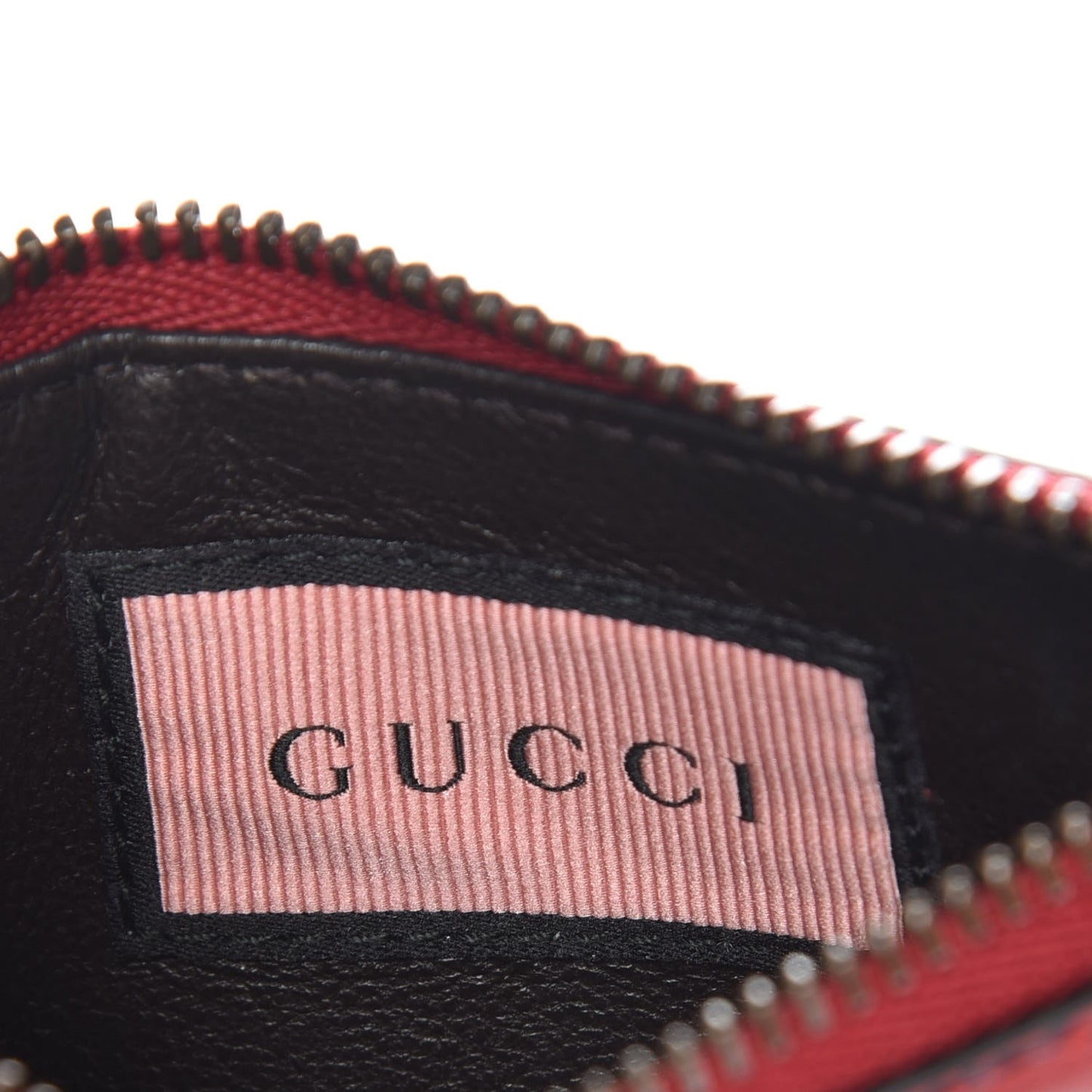 Calfskin GucciGhost Hamlet Skull Coin Case Card Holder Hibiscus Red