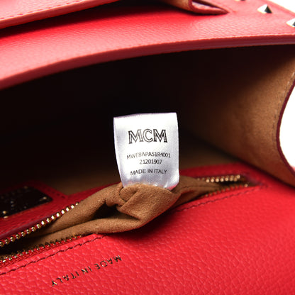 MCM Calfskin Studded Small Patricia Satchel Chinese Red 9 of 11