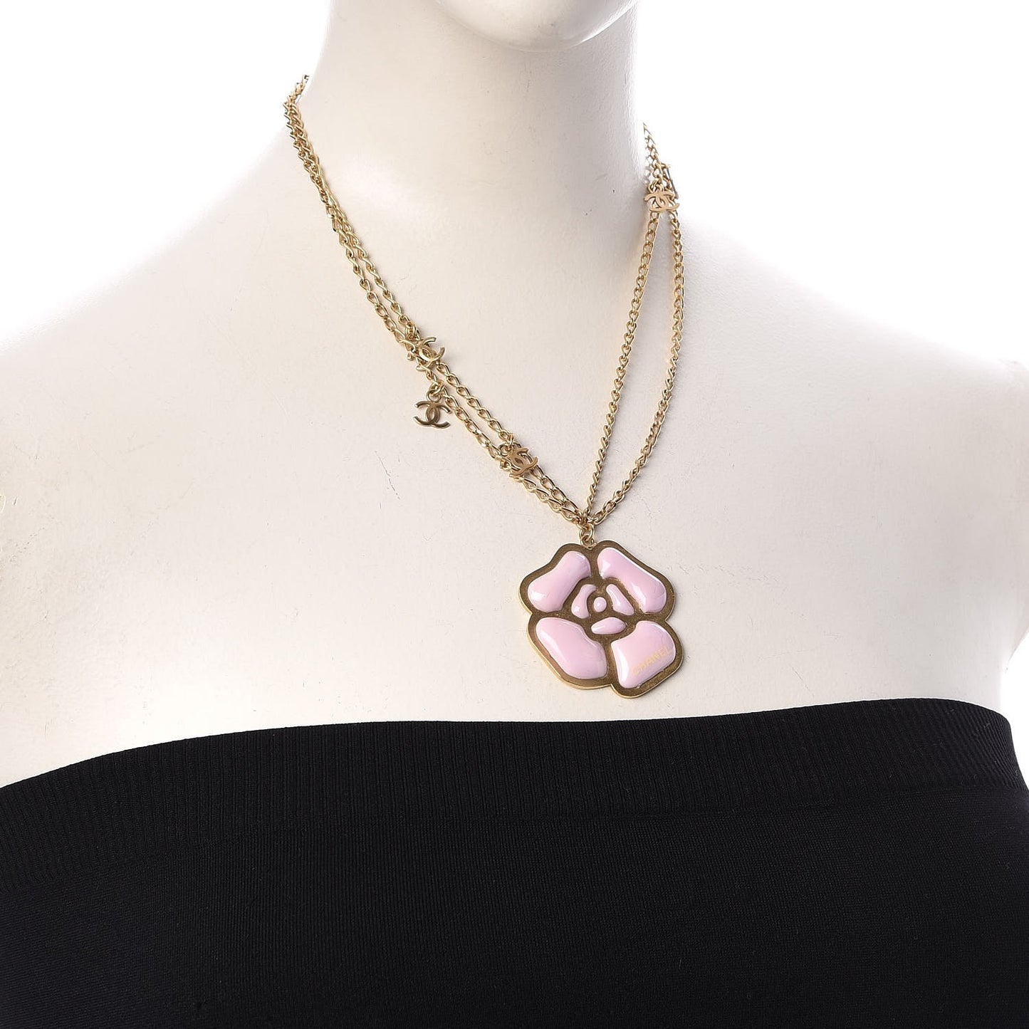 Enamel CC Camellia Necklace Pink Gold