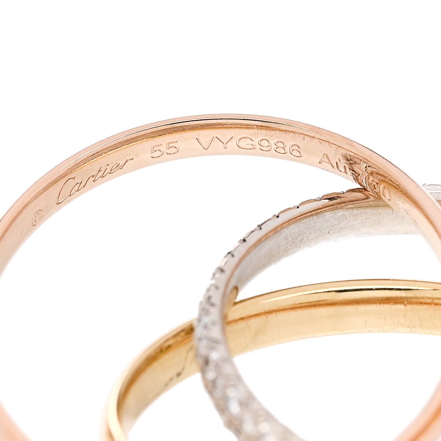 Cartier 18K White Yellow Pink Gold Diamond Small Trinity Paved Ring 55 7.25 4 of 5