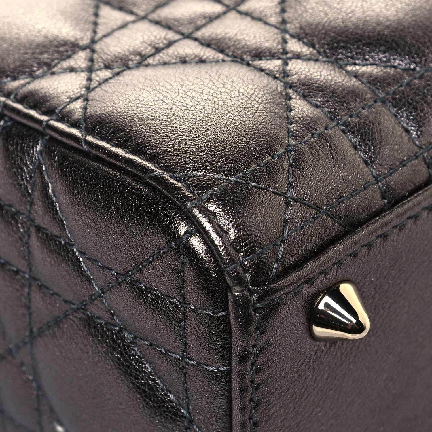 Christian Dior Metallic Grained Calfskin Cannage My ABCDior Lady Dior Gunmetal 8 of 12