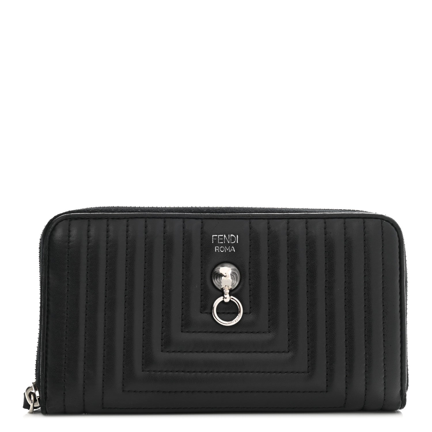 Fendi Shiny Nappa Trapuntata DotCom Zip Around Wristlet Wallet Black 1 of 10