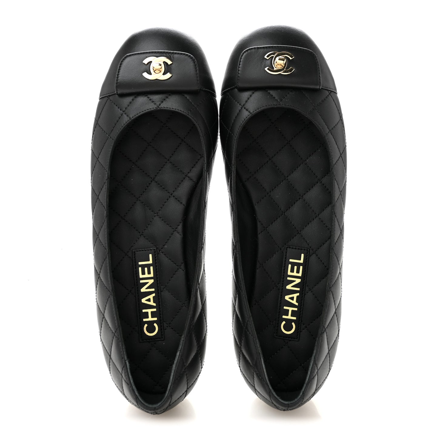 Calfskin Lambskin Quilted CC Cap Toe Ballerina Flats 37 Black