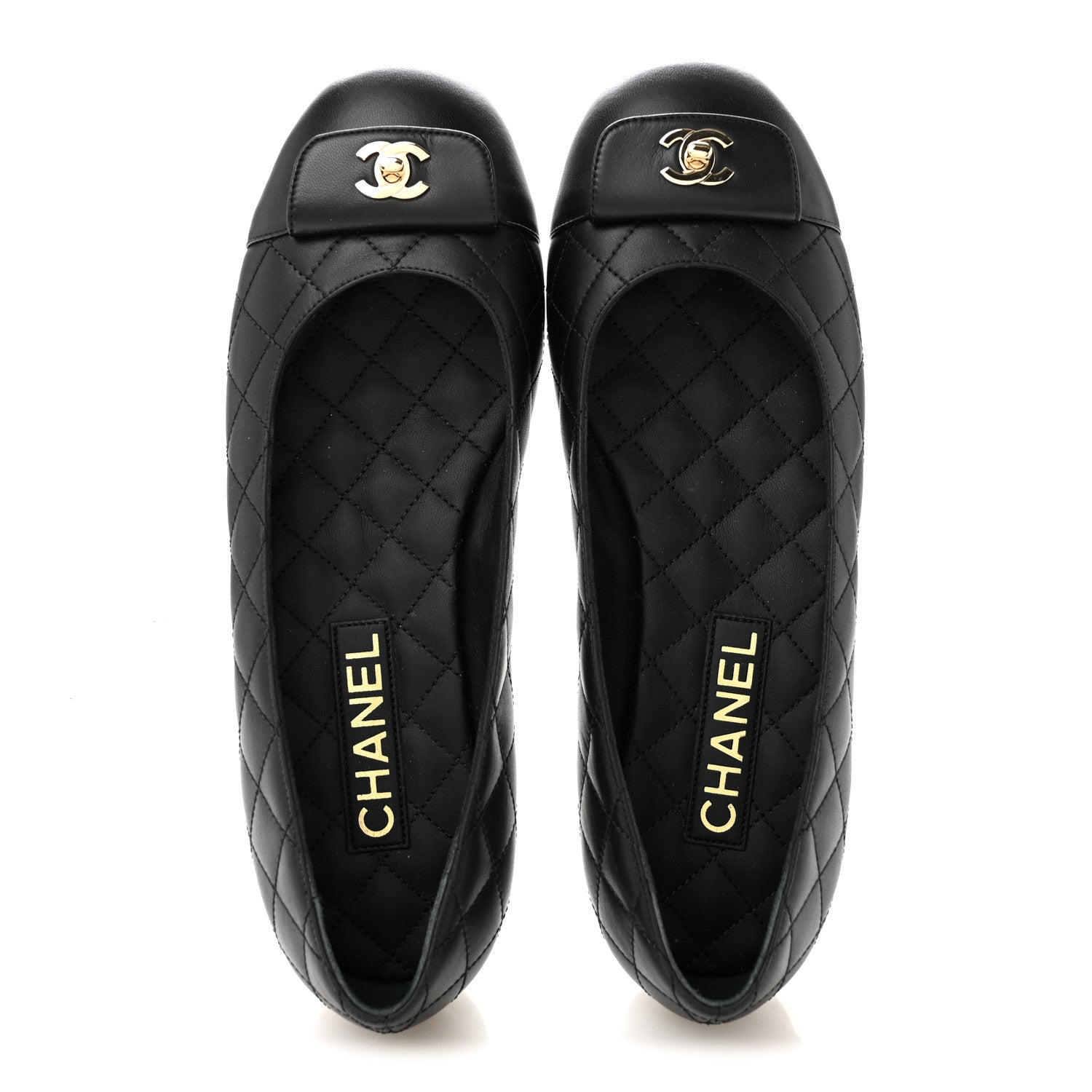 Chanel Calfskin Lambskin Quilted CC Cap Toe Ballerina Flats 37 Black 2 of 10