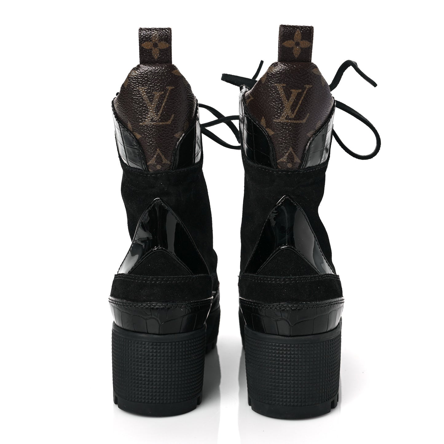 Suede Calfskin Monogram Laureate Platform Desert Boots 36 Black