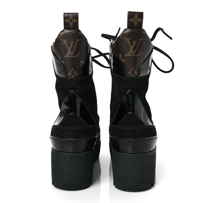 Louis Vuitton Suede Calfskin Monogram Laureate Platform Desert Boots 36 Black 5 of 7