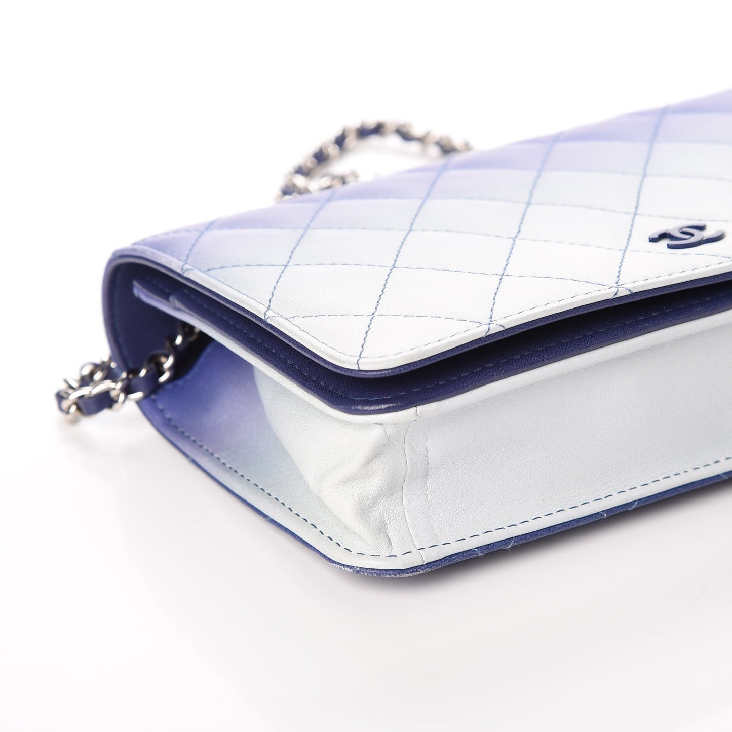 Lambskin Quilted Degrade Wallet On Chain WOC Purple White