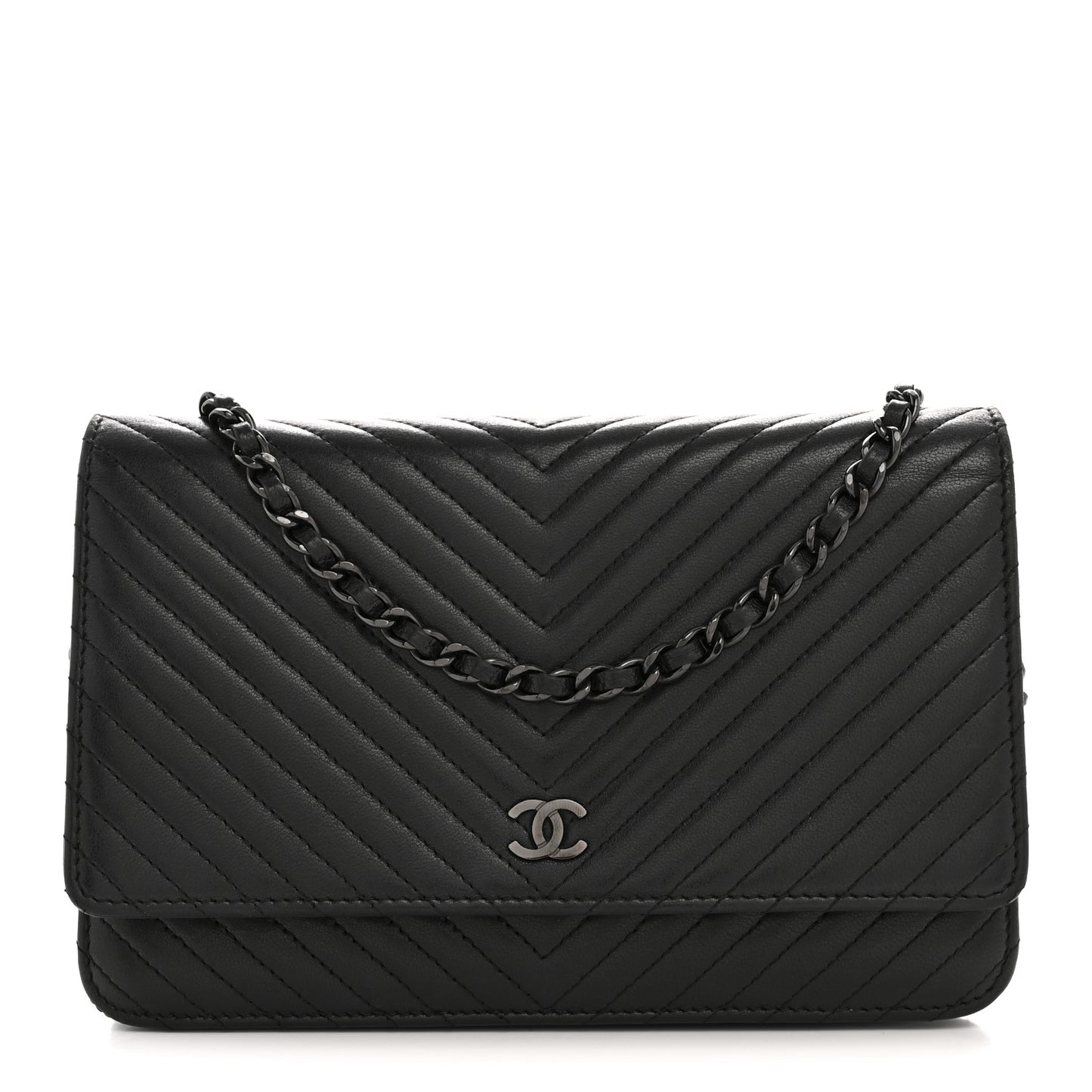 Lambskin Chevron Quilted Wallet On Chain WOC So Black