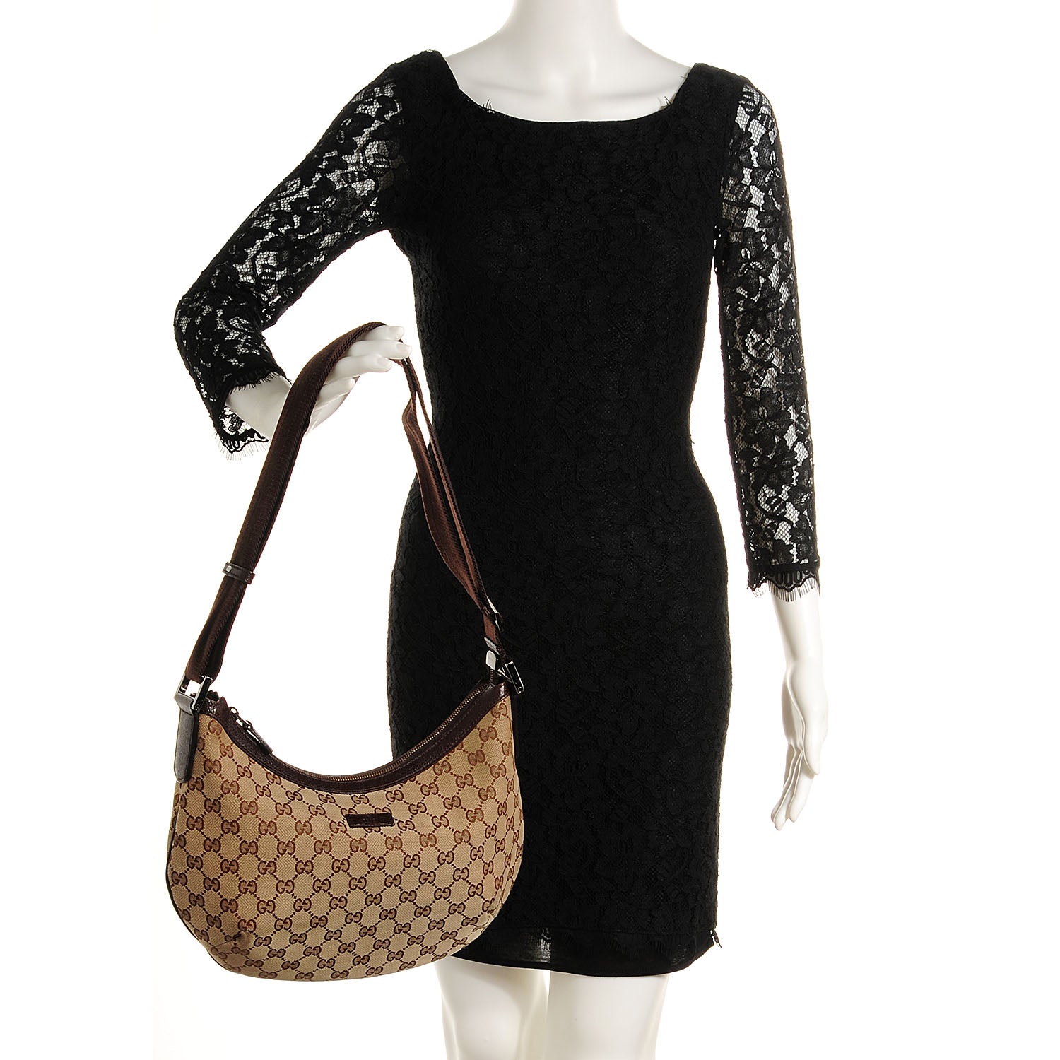 Gucci Monogram Medium Half Moon Hobo Dark Brown 2 of 9